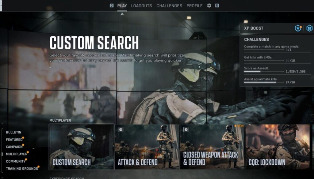 Pantalla de menú de Battlefield 6