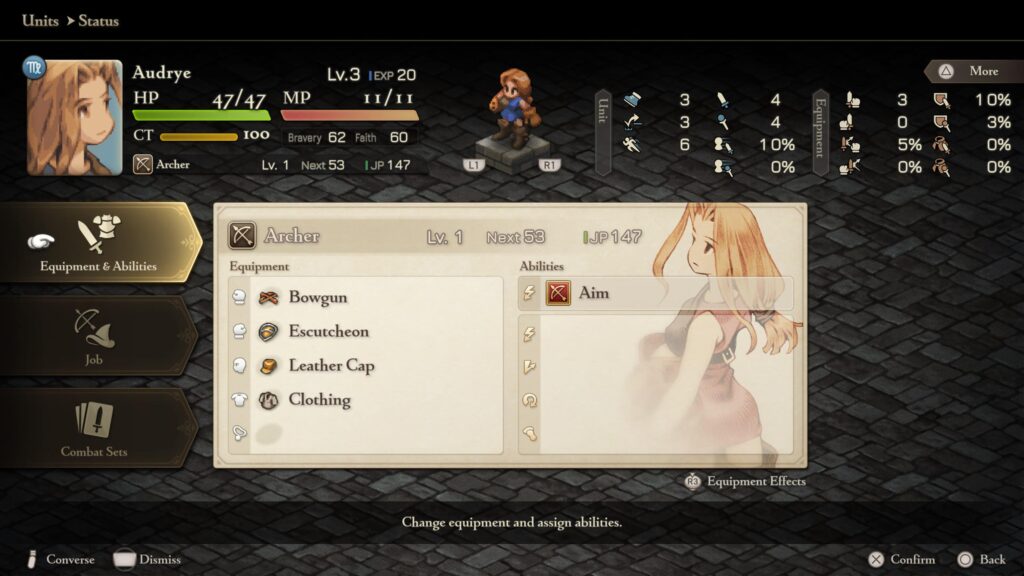 Pantalla de status de Final Fantasy Tactics: The Ivalice Chronicles