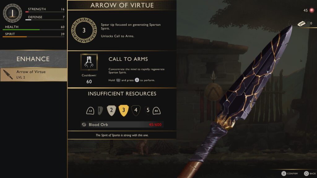 Captura de pantalla de menu de arma de God of War Sons of Sparta